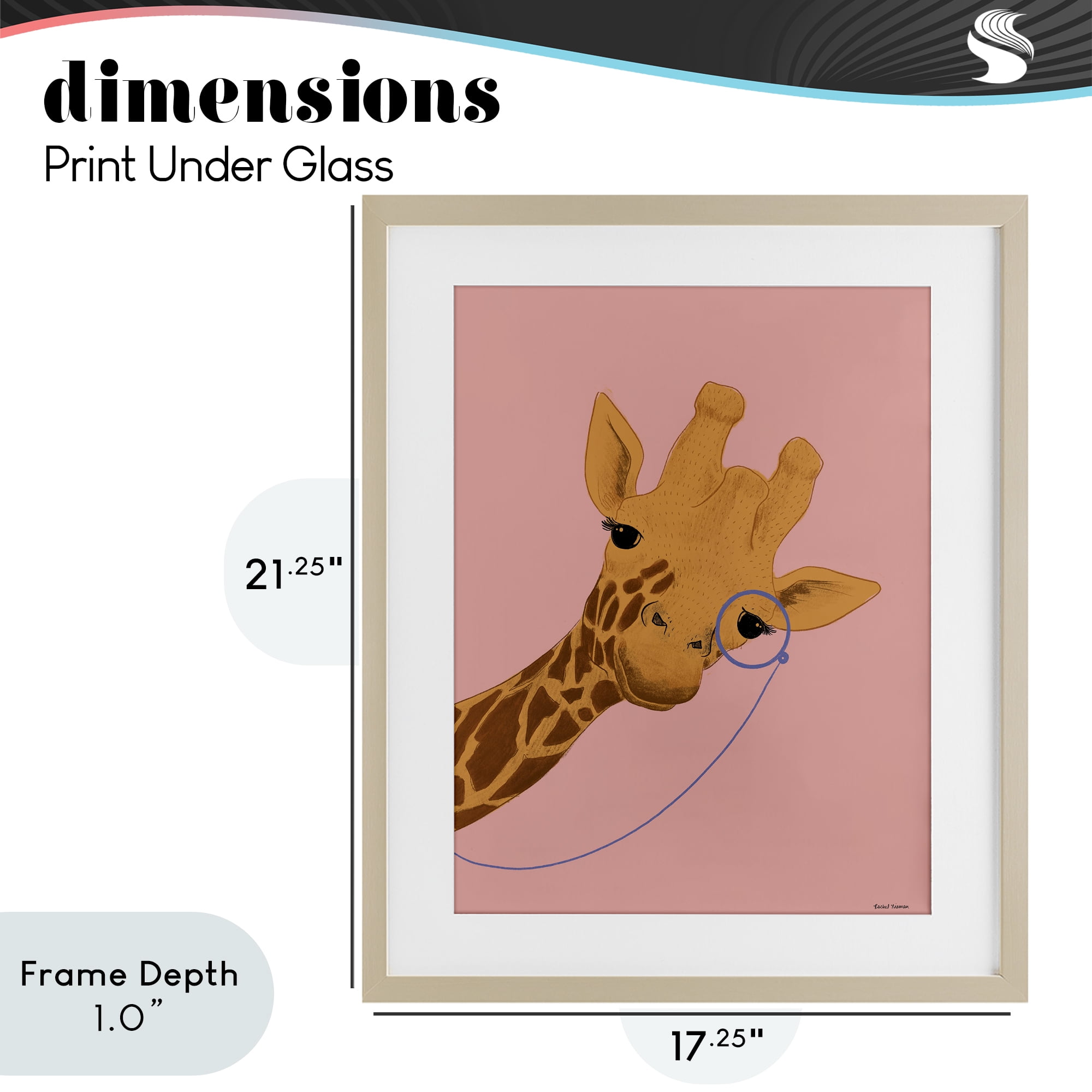 Stupell Industries Playful Giraffe with Monocle Birch Framed Print Under Glass, design by Rachel Nieman