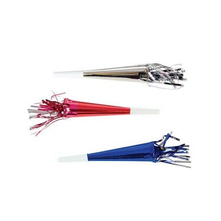 Blow That Horn - 12 New American Patriotic Fringed Blow Horns 4th Of July Celebration Accessory