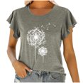 thumbnail image 1 of Birdeem Mode Femmes Col Rond Manches Courtes T-Shirt à Volants Imprimé Blouse d'Été, 1 of 7