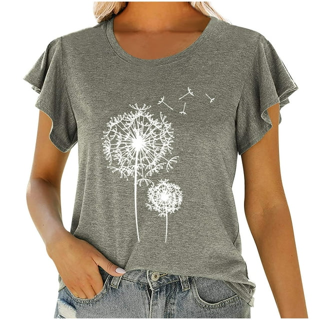 Birdeem Mode Femmes Col Rond Manches Courtes T-Shirt à Volants Imprimé Blouse d'Été