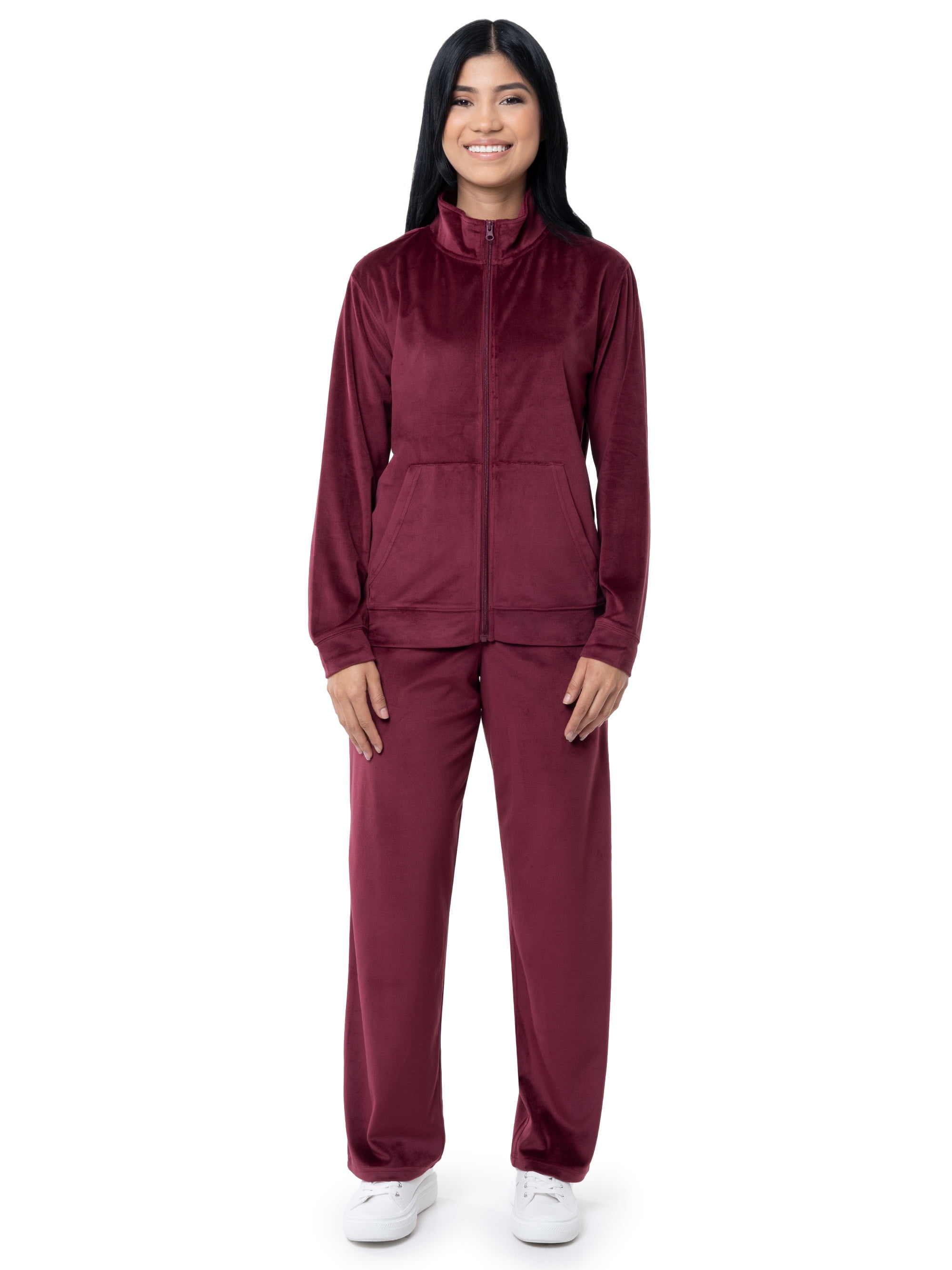 Athletic Works Women's Soft Velour Jacket and Pant Tracksuit, Size