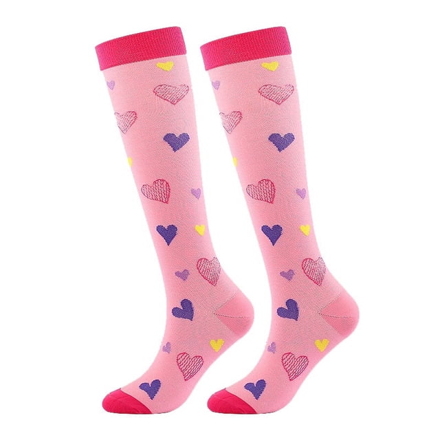 Nvzi 2 Pairs Compression Socks for Women & Men Circulation-Graduated Supports Socks for Running, Athletic Sports,L/XL,Foundation love heart