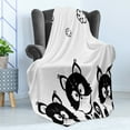 thumbnail image 4 of Black and White Soft Flannel Fleece Throw Blanket, 3 Kittens with Clouds over Their Heads Small Thoughts Art, Cozy Plush for Indoor and Outdoor Use, 50" x 70", Black and White, by Ambesonne, 4 of 5