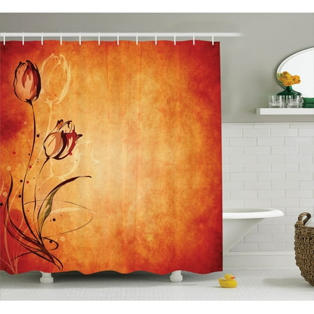 Antique Silver Bathroom Accessories - Antique Decor Shower Curtain Set, Vintage Aged Faded Dark Background With The Silhouette Of Murky Rose Digital Image, Bathroom Accessories, 69W X 70L Inches, By Ambesonne