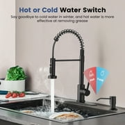 TVOFEK Kitchen Faucet with Pull Down Sprayer and Soap Dispenser, Black Single Handle Kitchen Sink Faucets with Deck Plate for 1 or 3 Hole, Spring Faucet for RV Laundry Bar