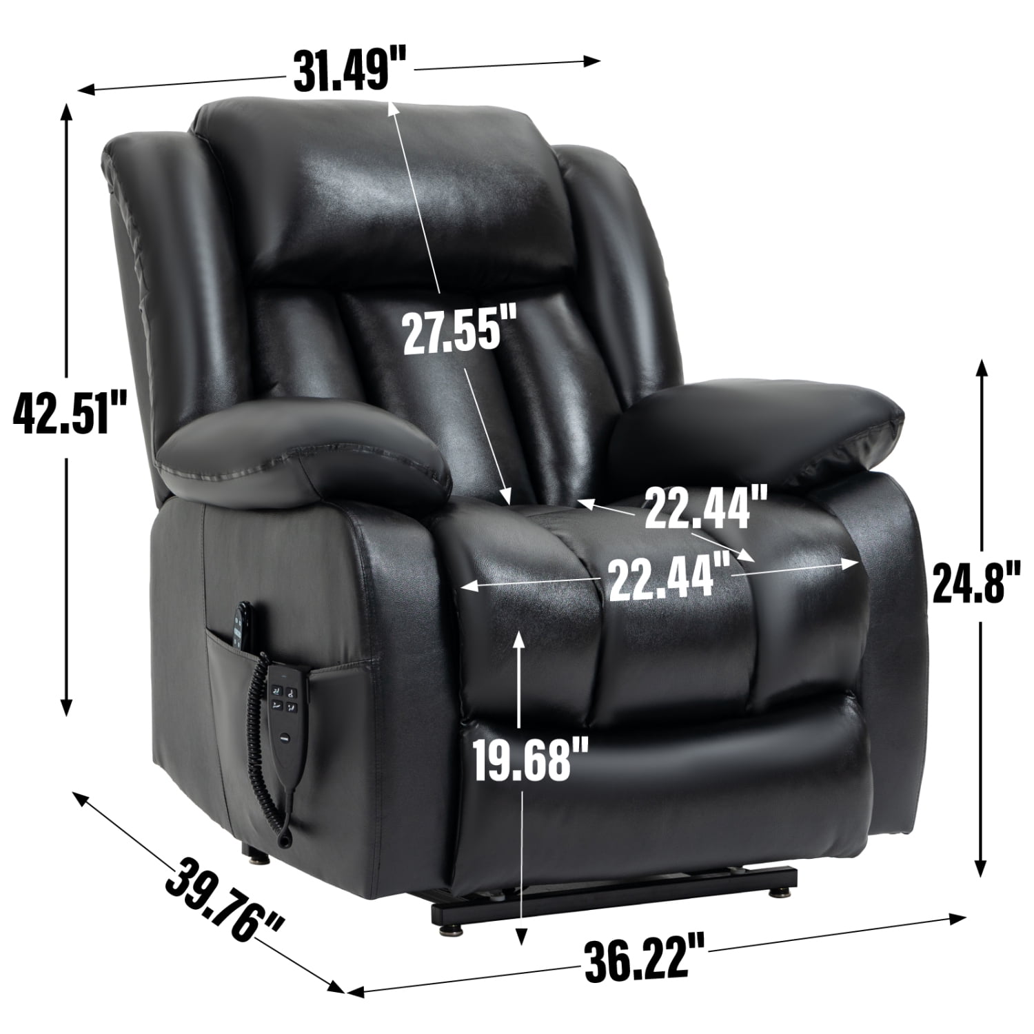 Newboti Furniture Dual Motor Infinite Position Up to 350 LBS Electric Medium size Genuine Leather Black Power Lift Recliner Chair with 8-Point Vibration Massage and Lumbar Heating 99318