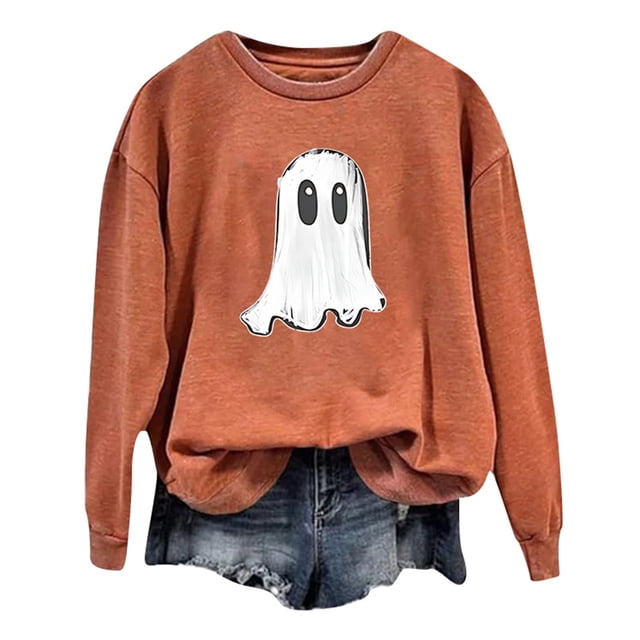 Arlun,Halloween Chandails en Molleton Citrouille 2025 Mode Automne Femmes Grande Taille Imprimé Lettre Chandail Ample Confortable Col Rond Manches Longues Sans Capuche Orange2 m