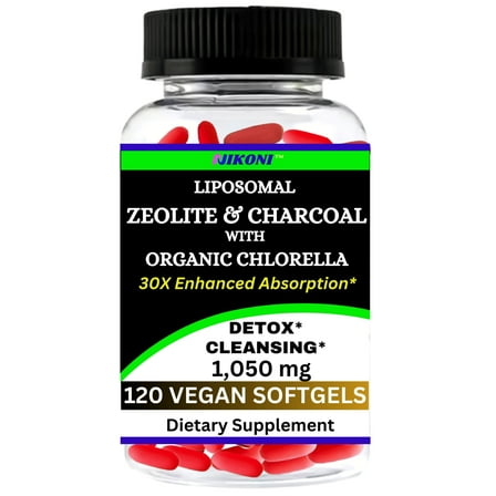 Nikoni Liposomal Clinoptilolite Zeolite, Charcoal & Organic Chlorella, Supports Detox - 120 Vegan Softgels