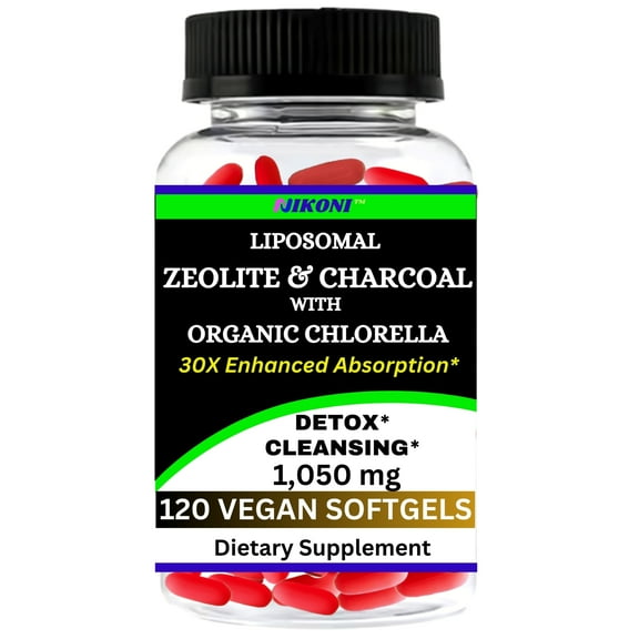 Nikoni Liposomal Clinoptilolite Zeolite, Charcoal & Organic Chlorella, Supports Detox - 120 Vegan Softgels