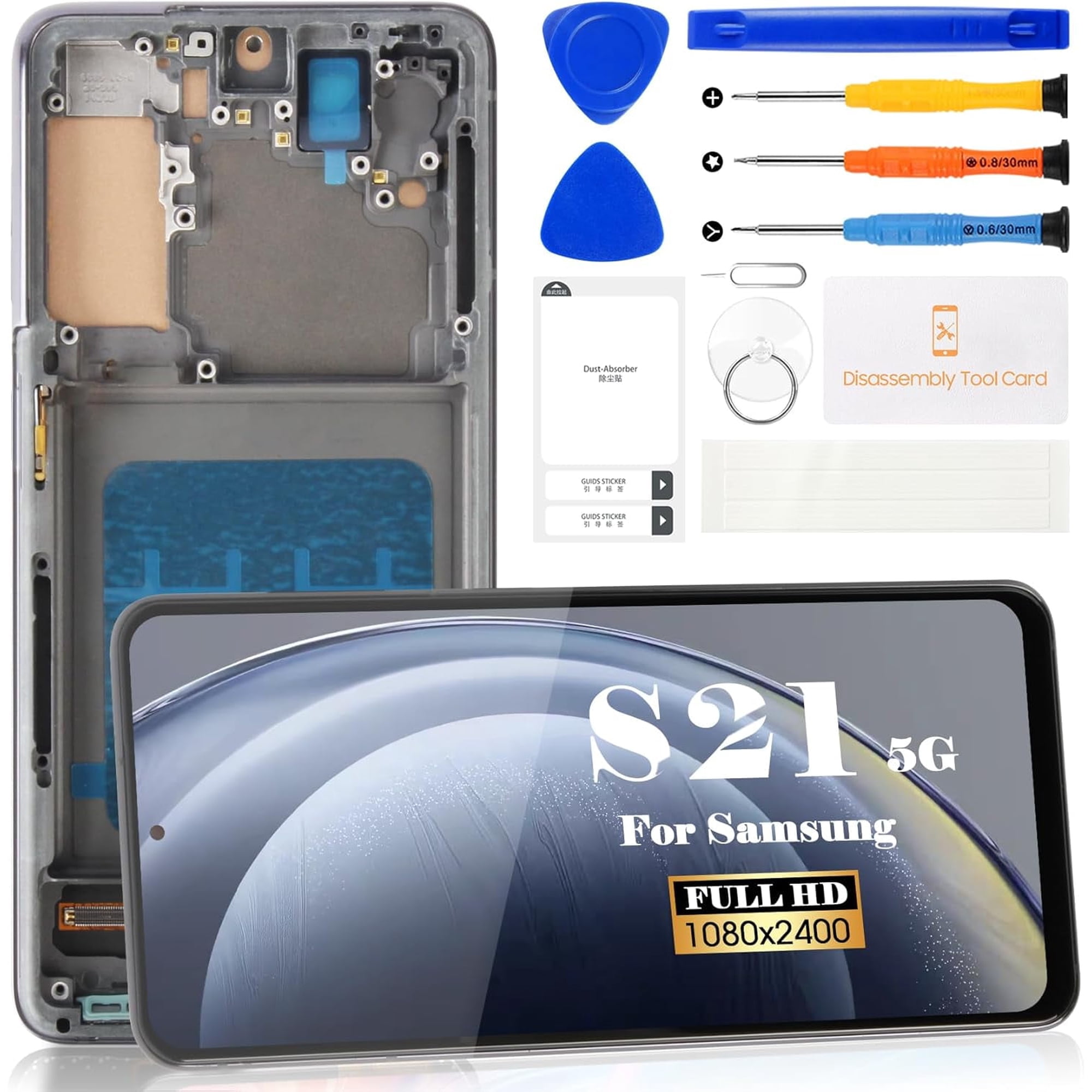 for Samsung Galaxy S21 5G LCD Screen Replacement for Samsung Galaxy S21 4G SM-G991B SM-G991N SM-G991U Display Touch Digitizer Assembly SM-G9910 Repair Parts Kits with Frame, No Fingerprint, Black