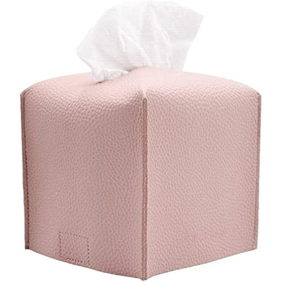 Tissue Box Cover Holder, Square with Bottom Belt by XIAOEN - PU Leather Decorative Organizer for Tabletop, Bathroom, Car, Office | Pure White