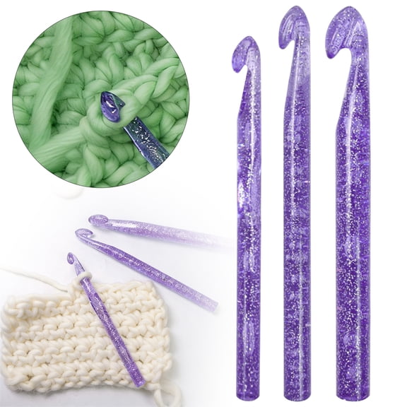 CHENjy DIY Knitting Crochet Hooks Set Ergonomic Beginner Kit for Adults with Sequins Sparkle Craft Tools for Blankets Scarves Home Decorations 3 PC