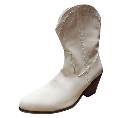 

Mackneog Shoes Booties Women Heels Pointed Non Slip Zipper Color Short Retro Toe Solid Women s Gift on Clearance