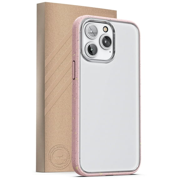 Encased Planet Eco Case, Designed for iPhone 14 Pro Max - Earth Friendly 100% Biodegradable Compostable Bio Case and Packaging (Clear/Pink)