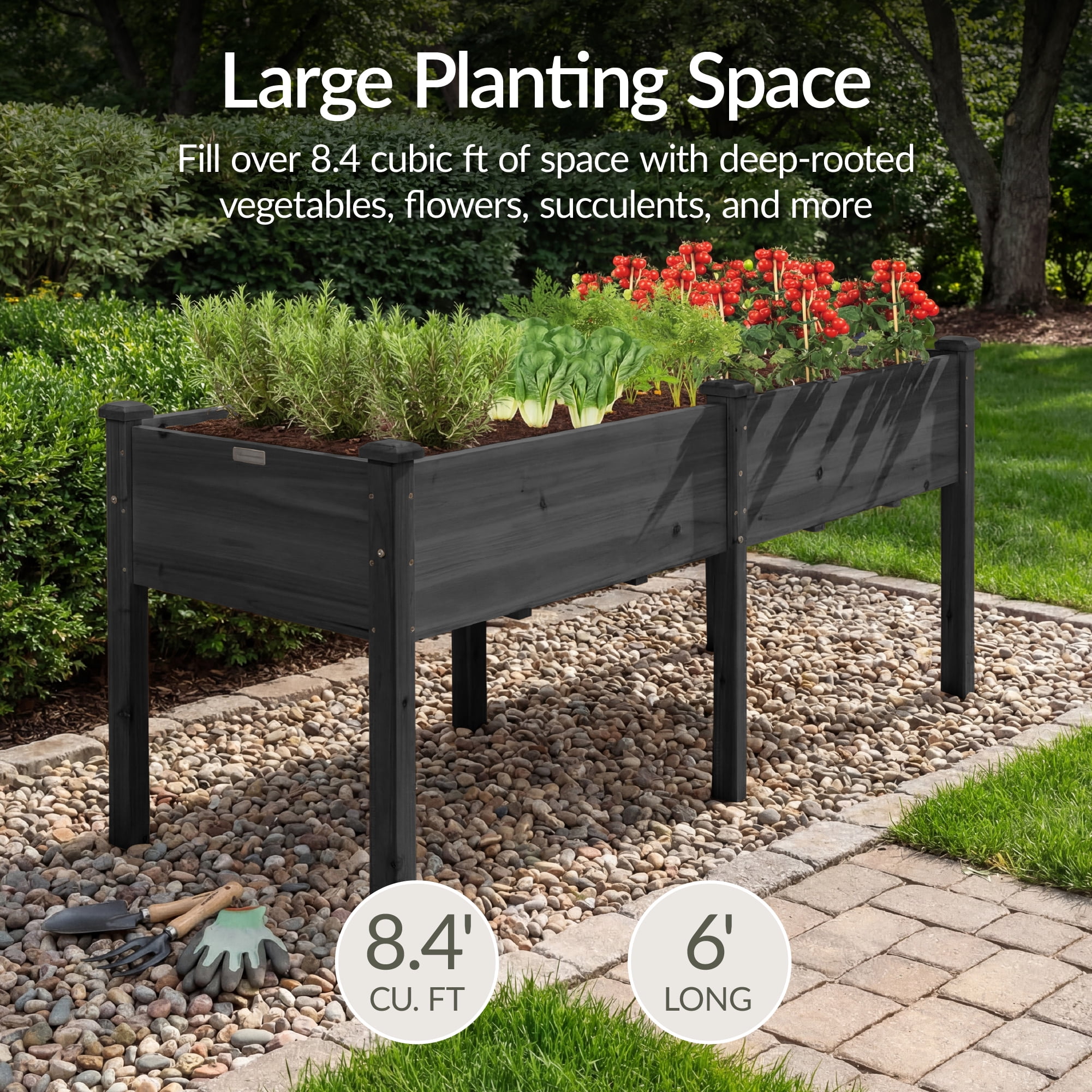Best Choice Products 72x24x30in Raised Garden Bed, Elevated Wood Planter Box for Patio w/ Divider Panel - Black