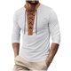 thumbnail image 2 of pstuiky camisetas de manga larga para hombre, Camiseta de manga larga con cuello alto, diseño de patchwork marrón y cordón ajustable para hombre camisetas de hombre xxl, 2 of 7