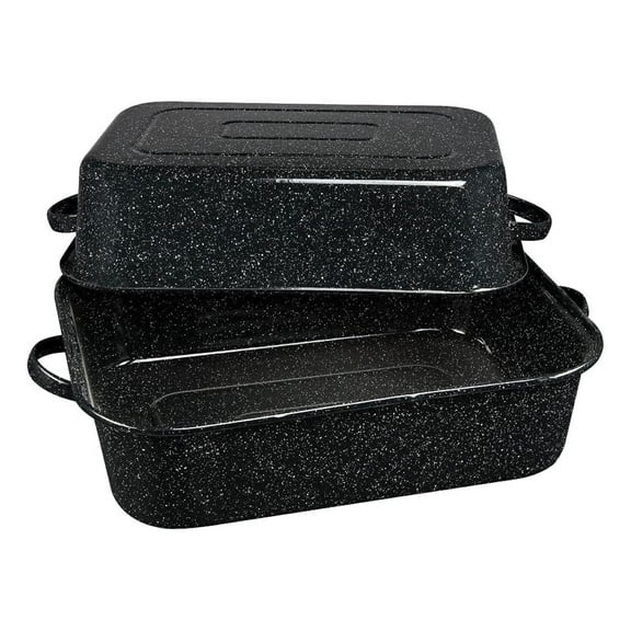 21 in Oven Rectangular Roaster with lid. (Speckled Black) - Accommodates up to 25 lb poultry or roast. Covered Rectangular Roaster