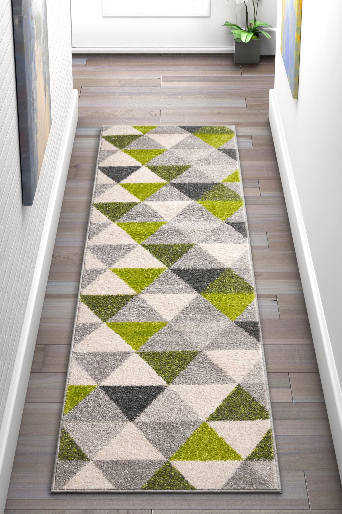 Well Woven Isometry Green & Grey Modern Geometric Triangle Pattern Area