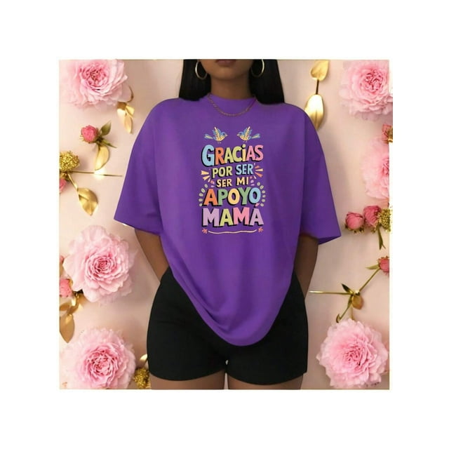 Playera Blusa De Gracias Por Ser Mi Apoyo Mama Ropa Para Mujer Con Mensaje Color Morado Talla Chica Marca Emil SaEs
