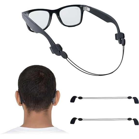 LYH HiBloks 2Pcs Adjustable Eyeglass Strap Compatible with Ray-Ban Meta Gen 2 & Oakley Meta HSTN Accessories, No Tail Sunglasses Strap, Eyewear String Holder for Meta Smart Glasses (15 Inch, Black)