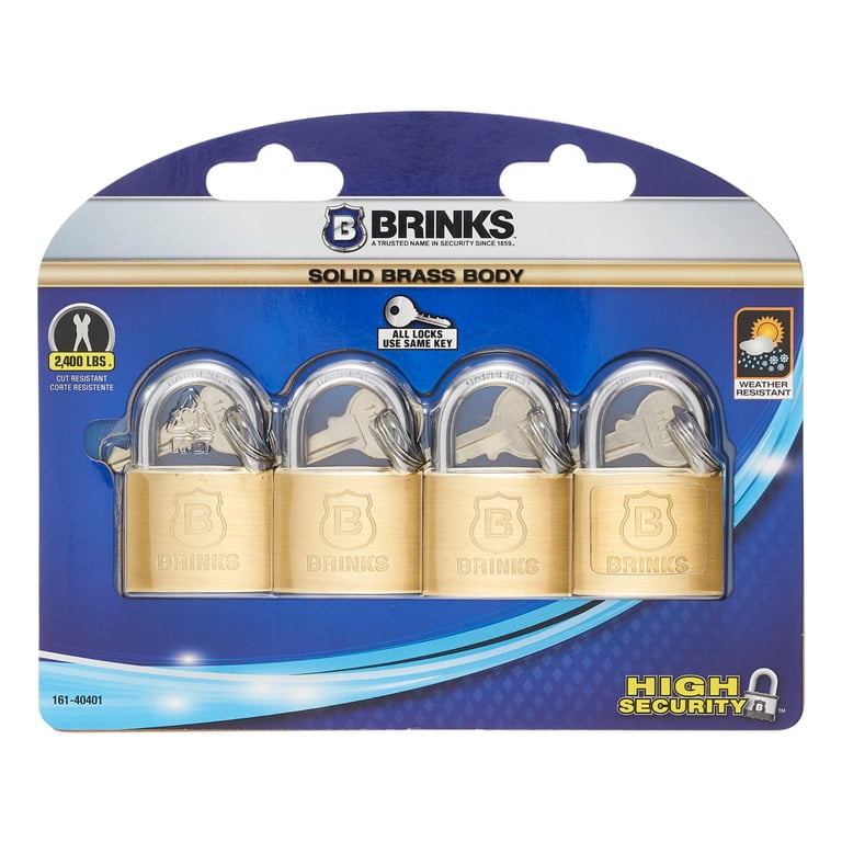 Brinks Solid Brass 40mm Keyed Padlock with 7/8in Shackle, 4 pack Brinks Solid Brass 40mm Keyed Padlock with 7/8in Shackle, 4 pack