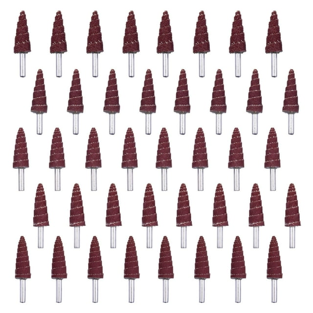 Mixiflor 40 piezas de papel de lija abrasivo en forma de cono, ruedas de aleta de vástago de 1/4 de pulgada, grano 80/120/180/240/320, óxido de aluminio para eliminar el óxido, desbarbar y pulir