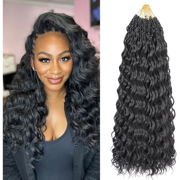 Wave Crochet Hair Pre Looped Curly Crochet Hair for Black Women Short Deep Wave Pre Looped Synthetic Crochect Hair 18 Inch 9 Packs (1B)