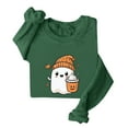 thumbnail image 3 of DDAPJ pyju Halloween Sweatshirts for Women Ghost Pumpkin Sweater Cute Spooky Coffee Graphic Pullover Shirts Army Green XXL, 3 of 4