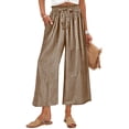 thumbnail image 2 of Lmueinov Women's Gingham Checkered Drawstring Wide Leg Capri Pants, Ruffle Elastic Waist Casual Trousers with Pockets, Summer Vacation Beach Daily Wear Cropped Pants for Women S-2XL, 2 of 6