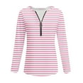 thumbnail image 4 of Olyvenn Women Plus Size Striped Tops 3/4 Sleeve Dressy Casual Fall Outfits Half Zip V Neck Work Blouses Trendy Casual Tops Pink M, 4 of 5