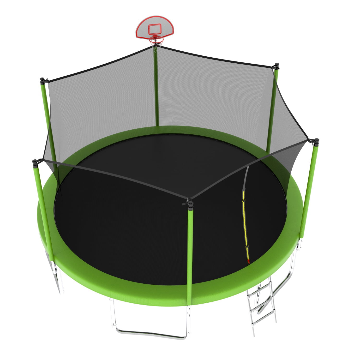 Hommoo 14FT Trampoline for Kids, Outdoor Backyards Large Recreational Trampoline with Basketball Hoop and Ladder, Safety Enclosure Net, Green