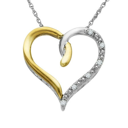 Duet Heart Pendant Necklace with Diamonds in Sterling Silver & 14kt Gold
