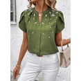 thumbnail image 4 of Womens Summer V Neck Short Sleeve Tops Dressy Elegant Casual Shirts Green M, 4 of 7
