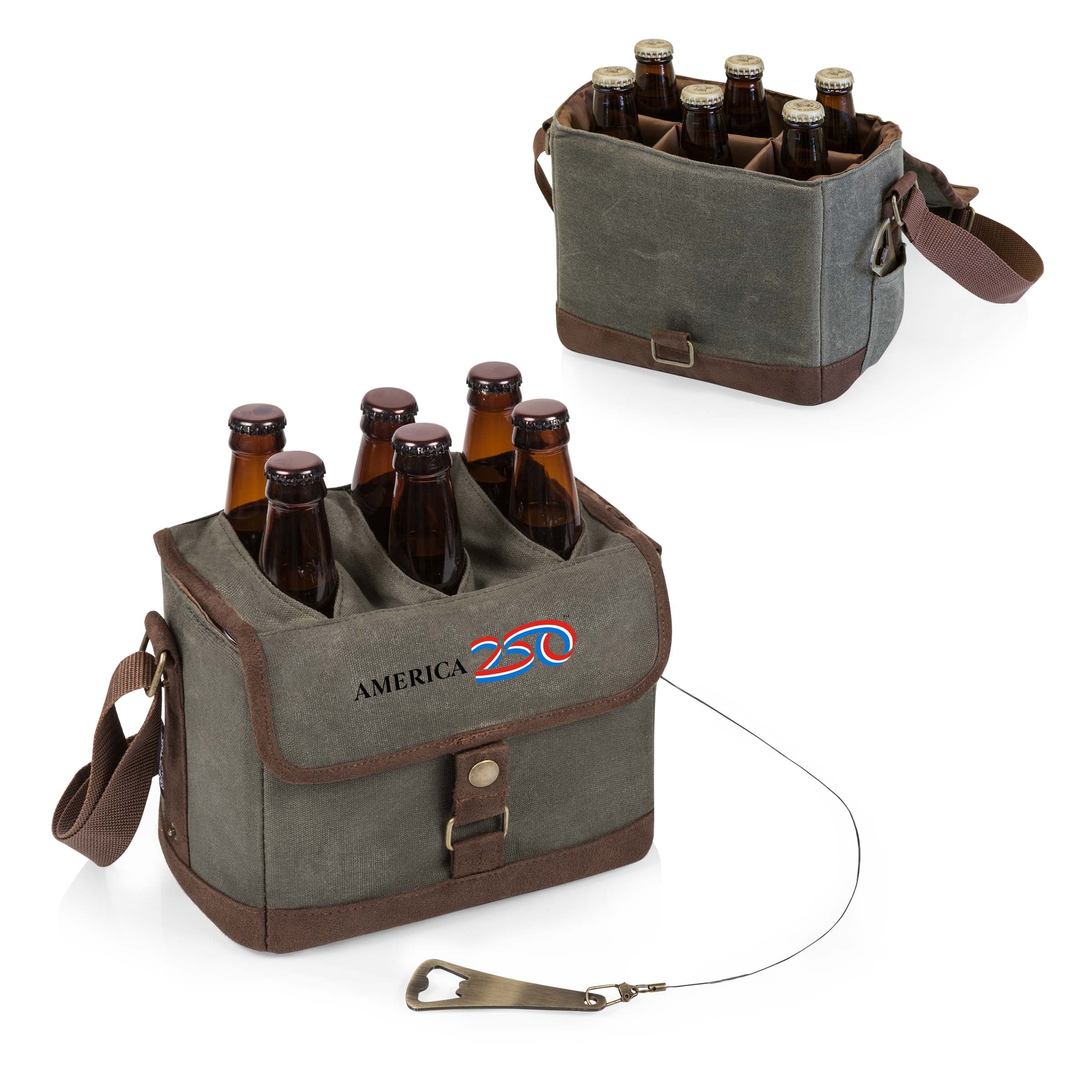 America250 - Beer Caddy Cooler Tote with Opener, (Khaki)
