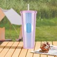 thumbnail image 1 of Vaso de plástico con pajita de 710 ml, vaso de agua de doble pared con tapa, taza de té de burbujas de gran capacidad para el hogar y el aire libre, 1 of 9