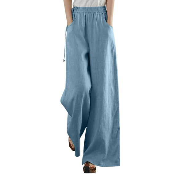 KTMKH Womens Pants Leisure Wide Leg High Waist Straight Retro Literary Casual Pant
