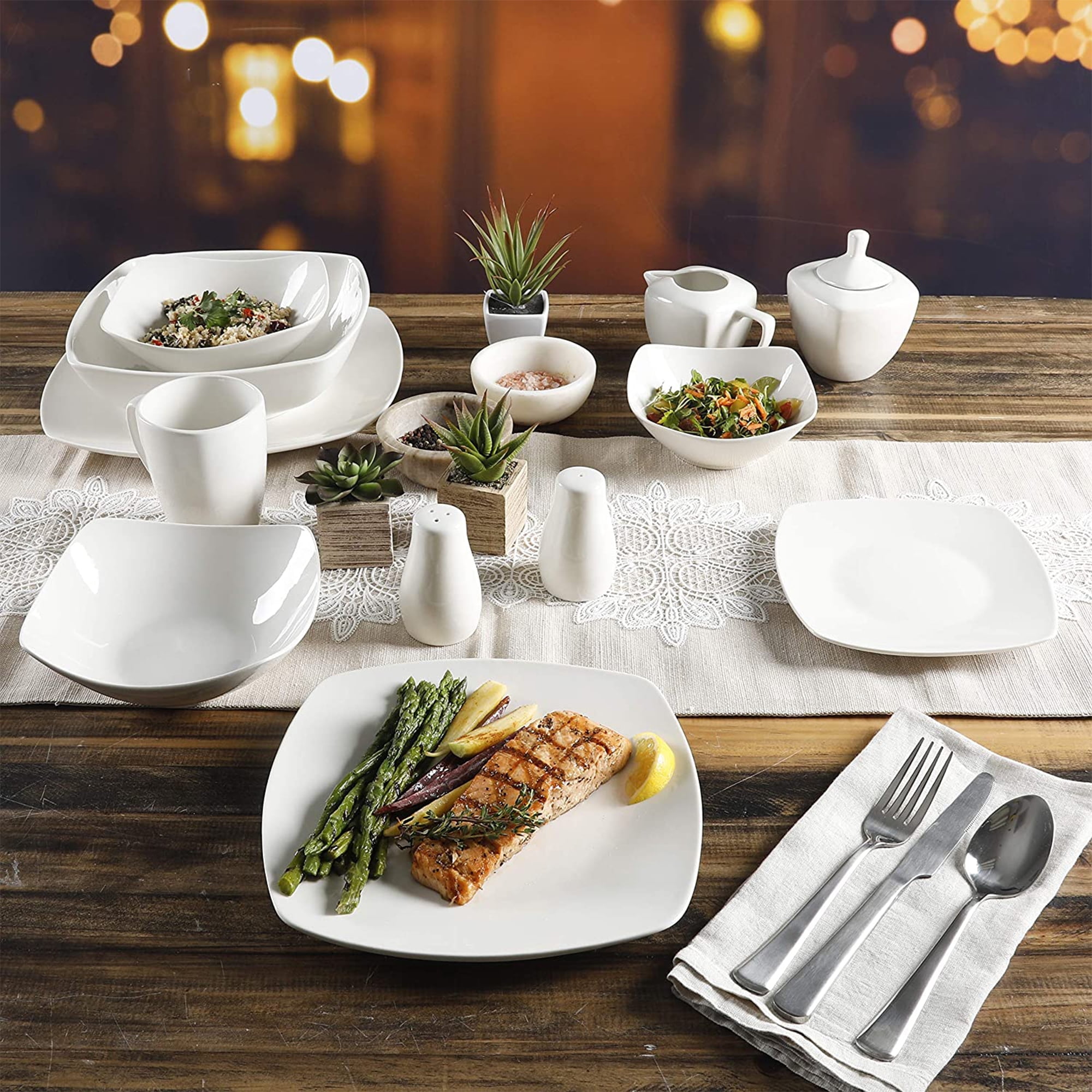 Gibson Casa Zen Buffet Square Porcelain Dinnerware Set, Serves