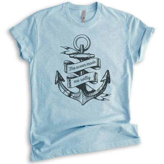 The Ocean Made Me Salty T-shirt, Unisex Women's Men's Shirt, Vacation Shirt, Beach T-shirt, Heather Light Blue, Medium