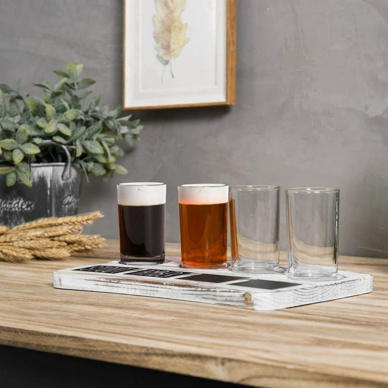 Black Metal Beer Flight Tasting Glasses Set Includes 5 oz Craft Beer  Glasses and Serving Tray