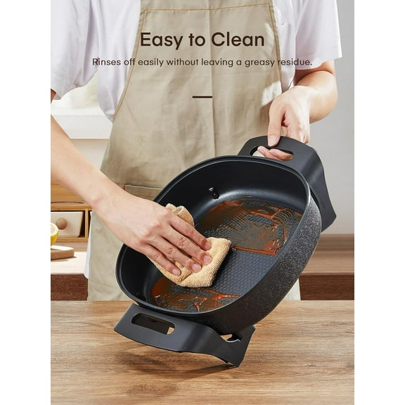 Electric Skillet with Glass Lid, 12 Inch Non Stick, 3 Heating Levels, Easy to Clean