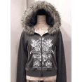 thumbnail image 6 of 12-13 Years Juniors Faux Fur Hooded Zip Up Sweatshirt Long Sleeve Graphic Pullover Outerwear with Pockets, 6 of 6