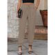 thumbnail image 2 of Pantalones Casuales Largos Color Puro Talle Alto Bolsillos Laterales Puños Cónicos Pantalones Sueltos Para Mujer Caqui S, 2 of 6