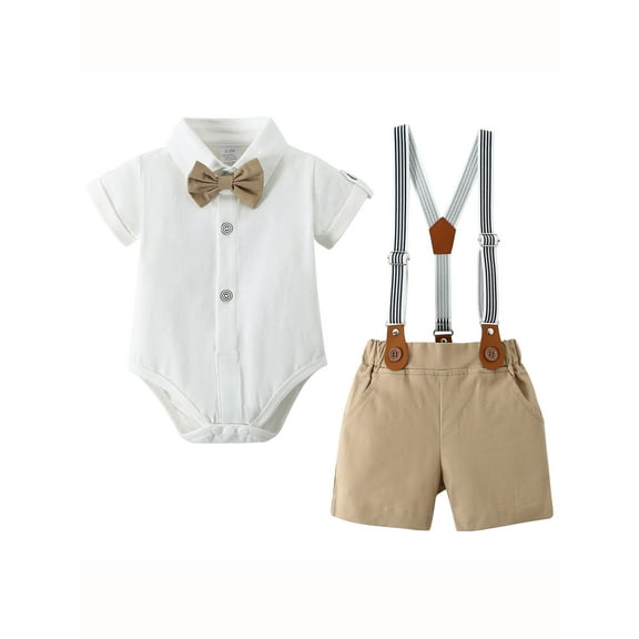 CARETOO Baby Boy Clothes Suits Romper Shirt BowTie Suspender Pants Formal Set Cotton Fabric 0-18M