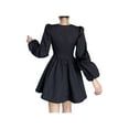 thumbnail image 6 of Qiylii Women Female Dress Slim A-line Long Puff Sleeves Mini Dress,Black S-L, 6 of 9