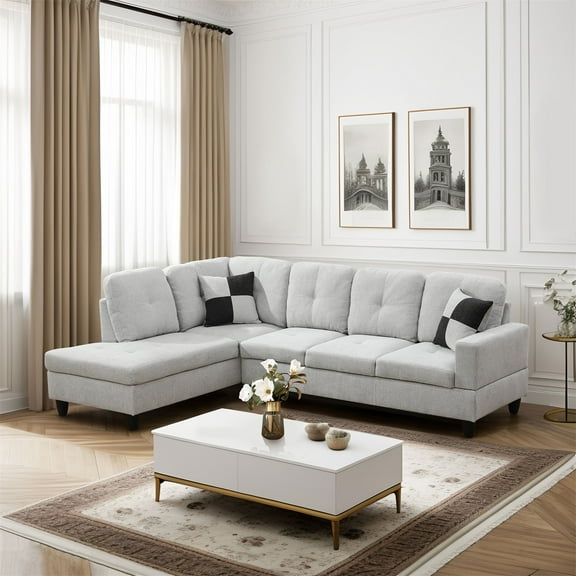 Hommoo Modern Couches and Sofa Set, Flannel Living Room Furniture Sets, Sectional Sofa for Living Room,off-White(No Ottoman)