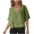 thumbnail image 3 of BXINGOHAI 3/4 Length Sleeve Womens Tops Summer V-Neck Blouses Spring Ruffle Sleeve Tunic T-Shirts Dressy Casual Green,2XL, 3 of 6