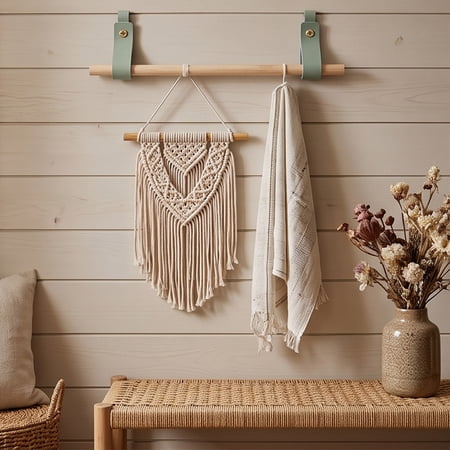 Leather Wall Mount Strap Hook with Matching Screw U-Shaped Hanging Strap for Towel Rod Curtain Pole Wall Storage Decor