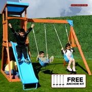 Sportspower Grand Teton Wooden Swing Set with 2 Swings, Play Fort, Sandbox, 6' Slide & Bonus Anchor Kit, Great for Kids Aged 3-8
