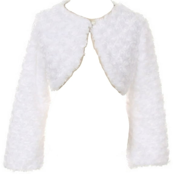 Big Girls' Adorable Faux Fur  Pearl Cover Up Bolero Jacket Shrug Winter White Size 12 (G10G7)