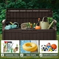 thumbnail image 5 of Flamaker 80 Gallon Storage Bench Outdoor Indoor, Durable All-Weather Seating with Hidden Storage, Lockable Deck Box for Garden, Patio, Poolside (Brown), 5 of 14